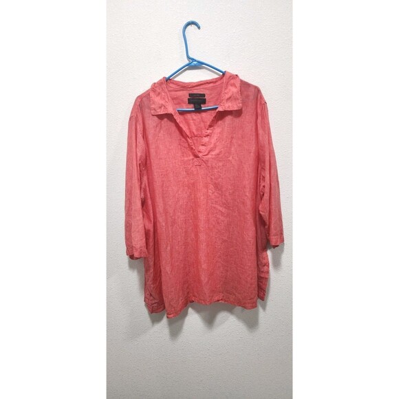 Tahari Elie Linen Orange Tunic Blouse Beachy Summer Basic Relax Travel Women 3X - Picture 1 of 5